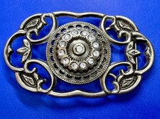 Vintage Rhinestone Accented Silver Tone Openwork See Through Belt Buckle