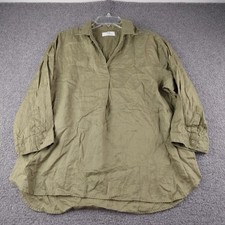 Uniqlo Linen Tunic Sz XL V-Neck Long Sleeve Olive Green Minimalist EUC