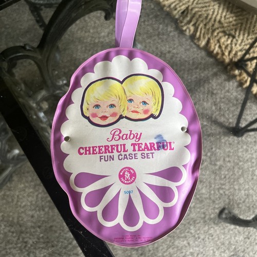 Vintage 1960s Baby Cheerful Tearful carrying case with baby