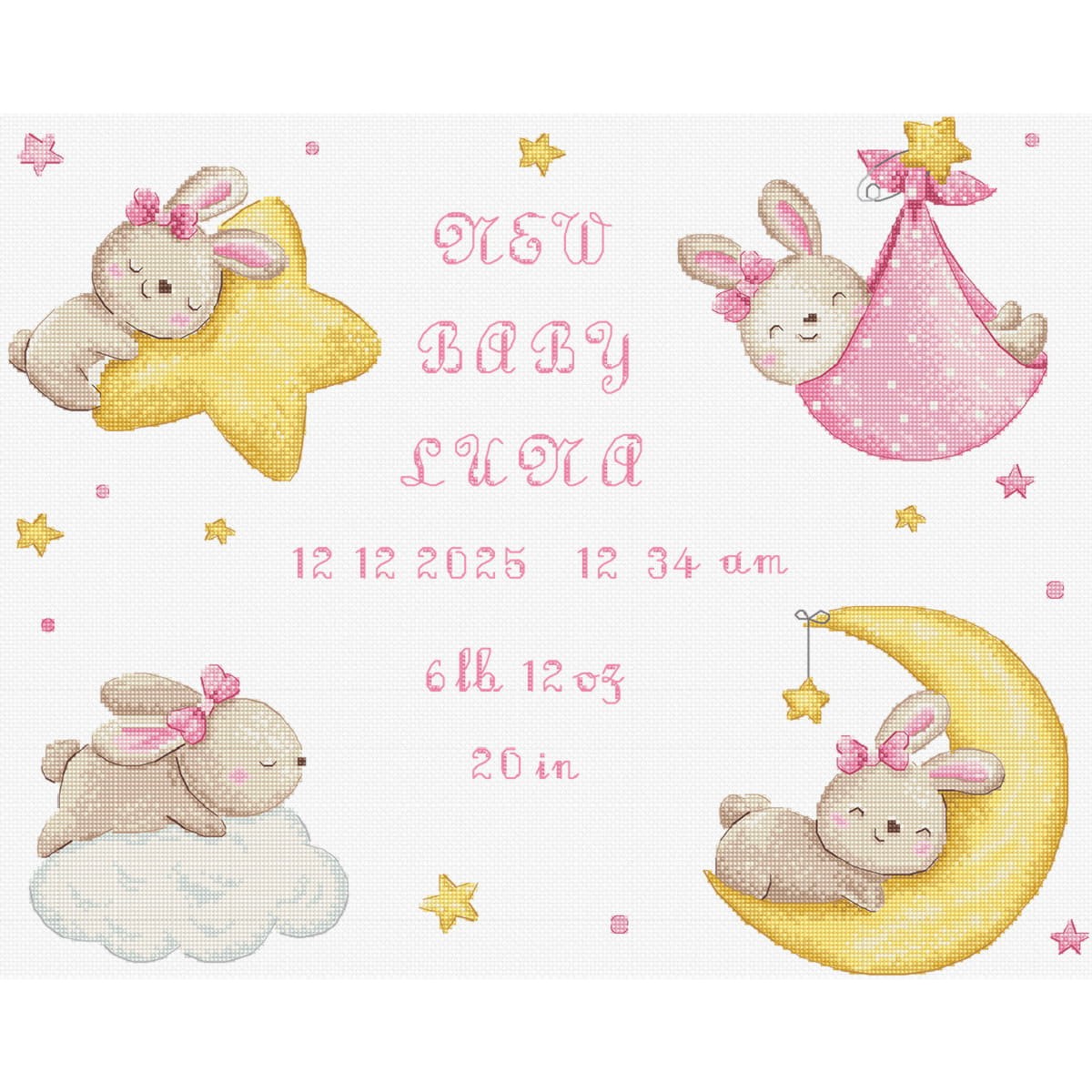 Letistitch counted cross stitch kit ""Baby Girl Record"", 41x33cm