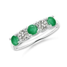 Half Eternity 4MM Round Shape Emerald 925 Sterling Silver Wedding Band Ring