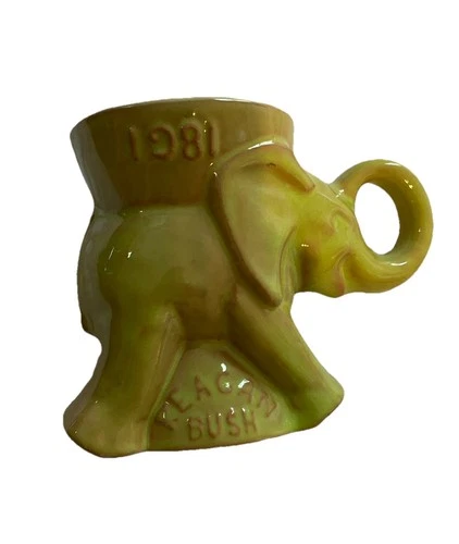 Frankoma Pottery  Republican  Reagan Bush mug 1981 GOP  Lime Vintage Political