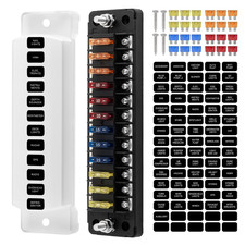 12 Way Marine Fuse Block, 12V/24V Fuse Box with LED Indicator Waterproof Cover,