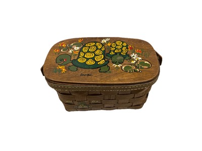 【美品】カロナンバスケット カゴバッグ Caro Nan Basket Bag Vintage Caro-Nan woven basket purse hand painted Turtle Bag Signed