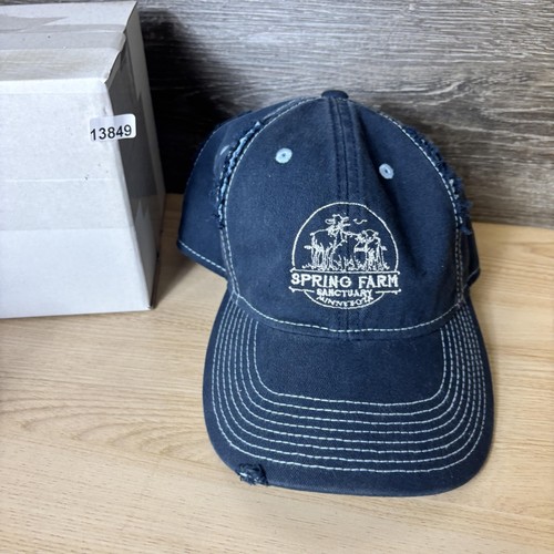 Spring Farm Sanctuary Hat Cap Strap Back Navy Blue Embroidered Distressed Mens - Picture 10 of 10