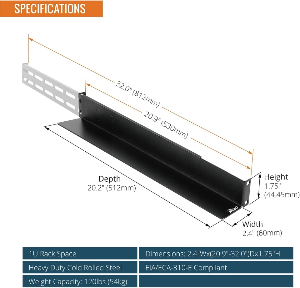 1U Universal Rack Mount Rails,4-Post Server Rack Shelf Rail with 20.9"-32" Adjus - Image 2 of 4