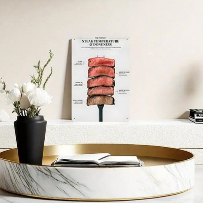 Vintage Tin Metal Signs Home Décor Steak Doneness Temperature Chart with Rare, M