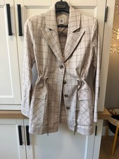 Cabi Beige Windowpane Plaid Utility Blazer Jacket Women s Small Drawstring Waist
