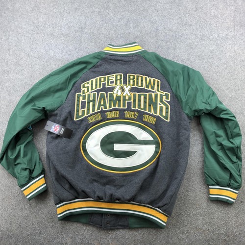 Green Bay Packers Jacket Mens Medium Green NFL Football Super Bowl 4X Champs