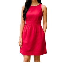 J. Crew Sleeveless Fit Flare Dress Raspberry Pink Cotton Halter Back Size S