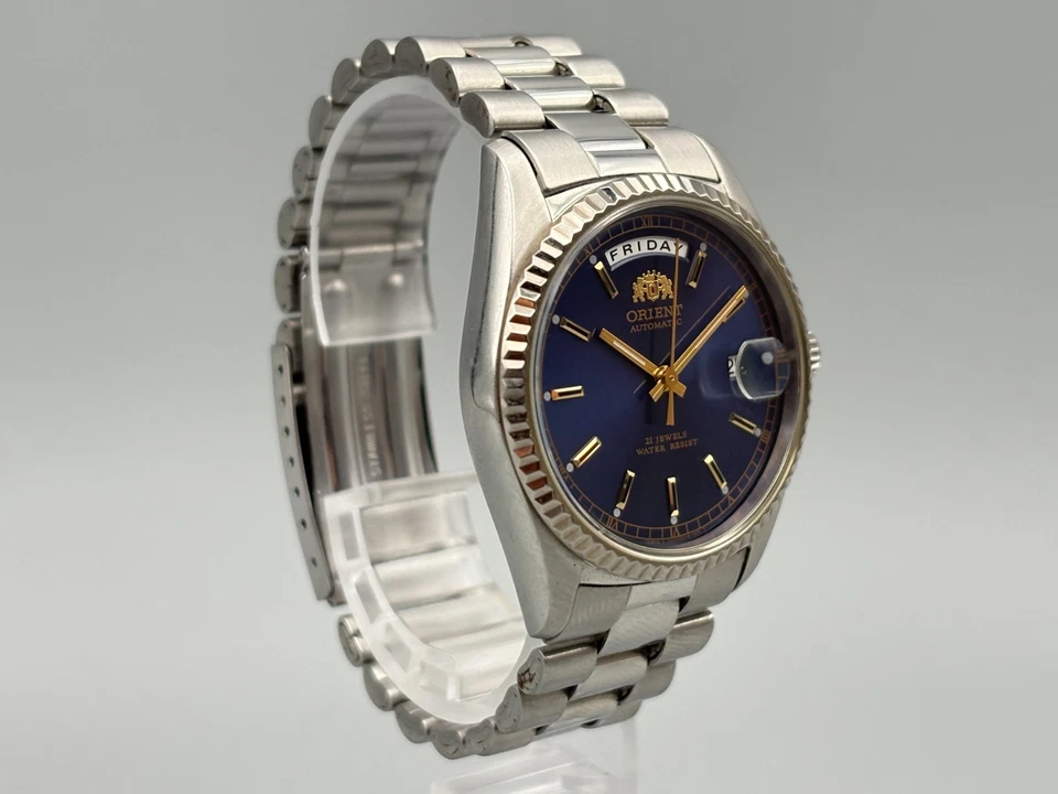 [Excelente] Orient President 46E701-91 relógio automático dia/data mostrador azul - Imagem 3 de 4