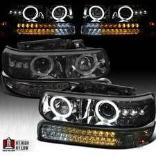 Smoke Fits 1999-2002 Chevy Silverado 00-06 Tahoe Projector Headlightsled Bumper