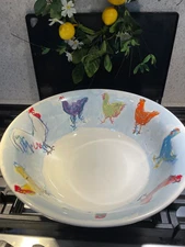 Tiffany & Co 1998 Tiffany Roosters 12.5" Large Round Serving Bowl Vintage