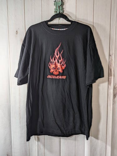 Vintage JNCO Shirt Mens XL Black Flaming Skull Flames Y2K Grunge Rare - Picture 2 of 8