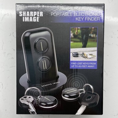 Sharper Image Portable Electronic Key Finder 45 Feet Range Black Two Fobs New