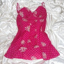 y2k Victoria's Secret Babydoll Chemise Pink Polka Dot Floral Lace 36B