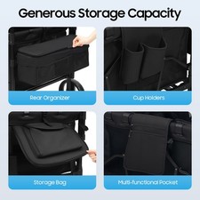 4 Seater Stroller Wagon Quad Stroller Wagon 4 Kids w/Adjustable Handle Canopy