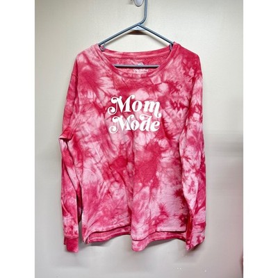 Positivitees Mom Mode Tie Dye Long Sleeve Shirt Womens Size L Red Pink Graphic