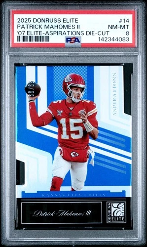 2025 PANINI DONRUSS ELITE 2007 ASPIRATIONS DIE-CUT PATRICK MAHOMES II /99 PSA 8