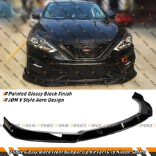 For 2016-19 Nissan Sentra B17 JDM NS Style Gloss Black Front Bumper Lip Spoiler