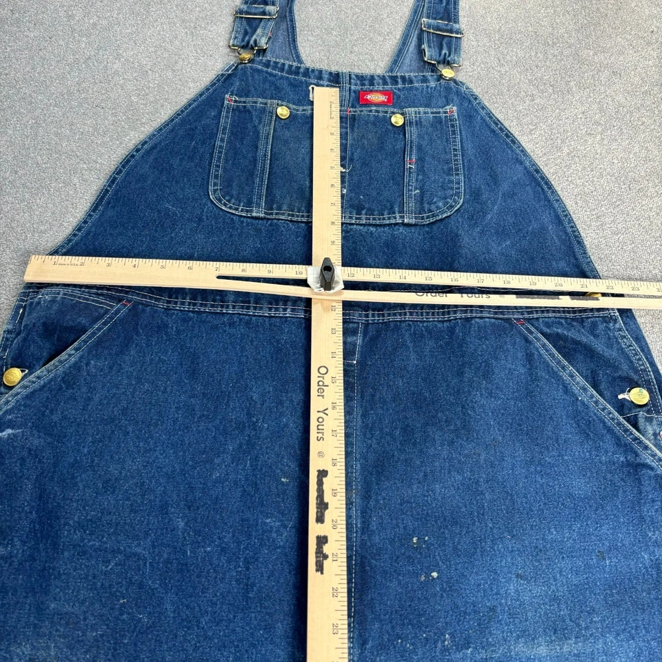 Dickies Dungarees Adult 44x32 Blue Overalls Bib Denim Work Wear Carpenter Mens - Image 4 of 4