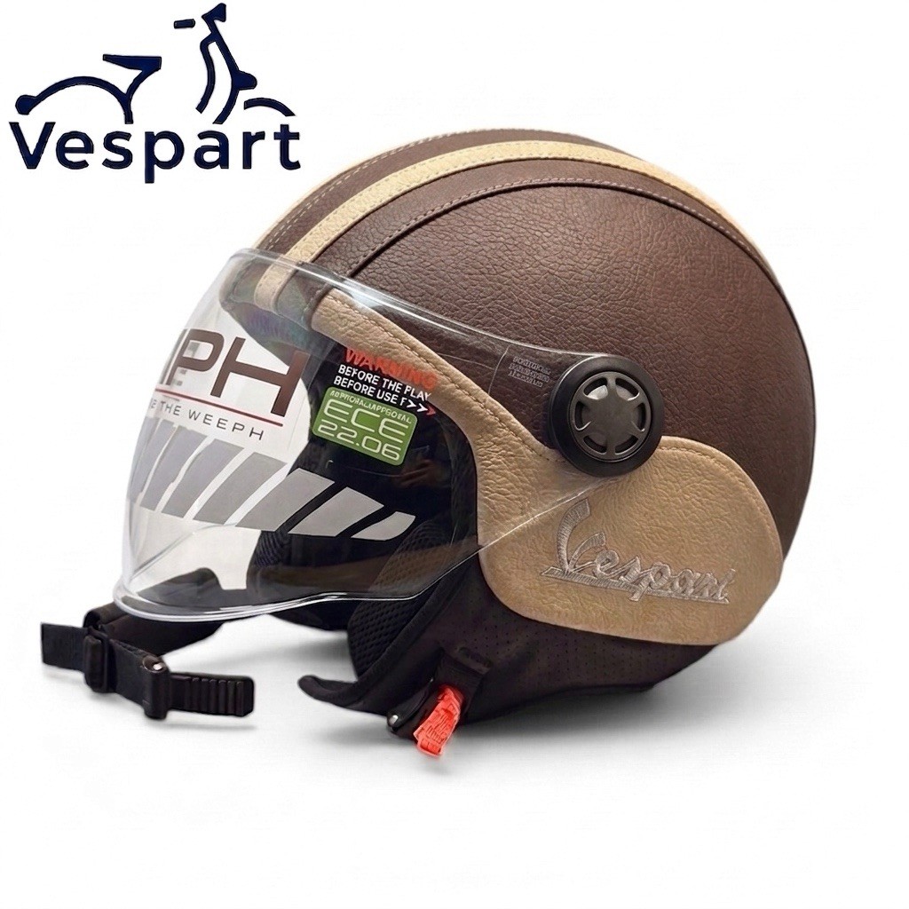Casco Vintage Vespart in pelle Marrone s,m,l,xl Personalizzato Compatibile Vespa