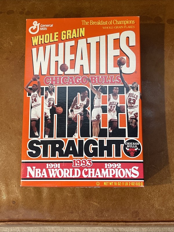 MICHAEL JORDAN WHEATIES BOX 1993 CHICAGO BULLS CHAMPS THREE STRAIGHT UNOPENED!!