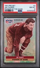 1991 PRO SET PIONEER OF THE GAME #3 JIM THORPE PSA 8