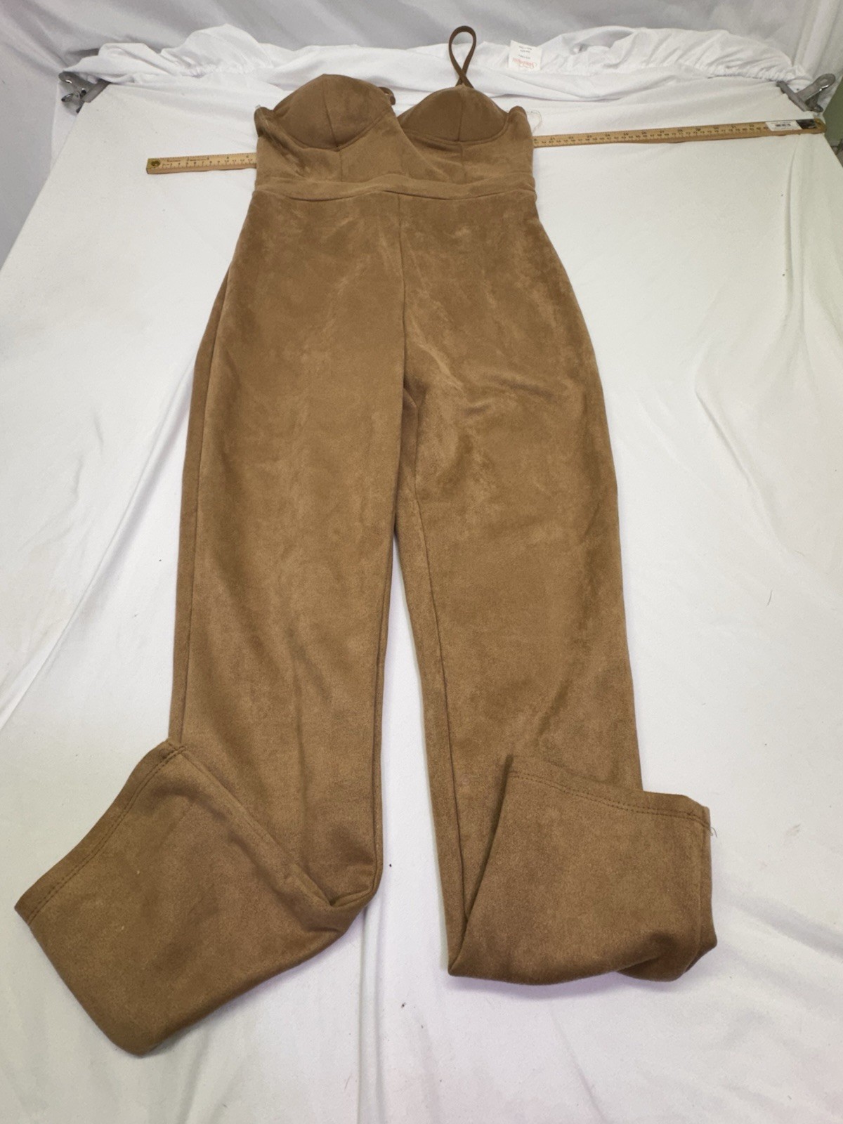Haute Monde Sleeveless Brown Tan Faux Suede Jumpsuit,  Medium Cocktail Party Y2K