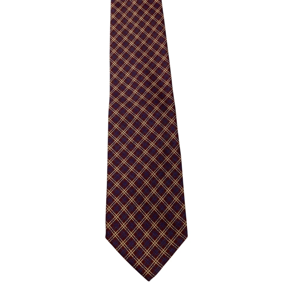 Corbata TRILLION PALM BEACH Hombre Seda XL Diseñador ITALIA CUADROS Borgoña/Dorado Usada en Excelente Condición Foto 2 de 3
