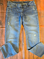 Silver Jeans Co. Suki Mid Rise Super Skinny Jegging Jeans Blue Distressed 32