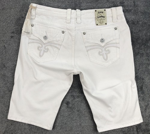 Rock Revival Mens Jack Shorts White Denim Embroidered Studded Size 42 NEW - Picture 18 of 23