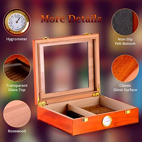 Cigar Humidor Box with Humidifier Disc, Hygrometer & Instruction, Glass