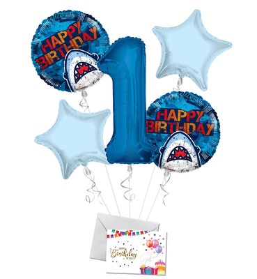 Happy Birthday Shark Balloon Bouquet, Party Balloons, Ramo de Globos Tiburon
