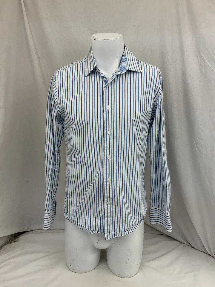 Tallia Long Sleeve Button-Up Shirt Men’s M Blue White Striped Cotton YGI Y1-660 - Image 2 of 4