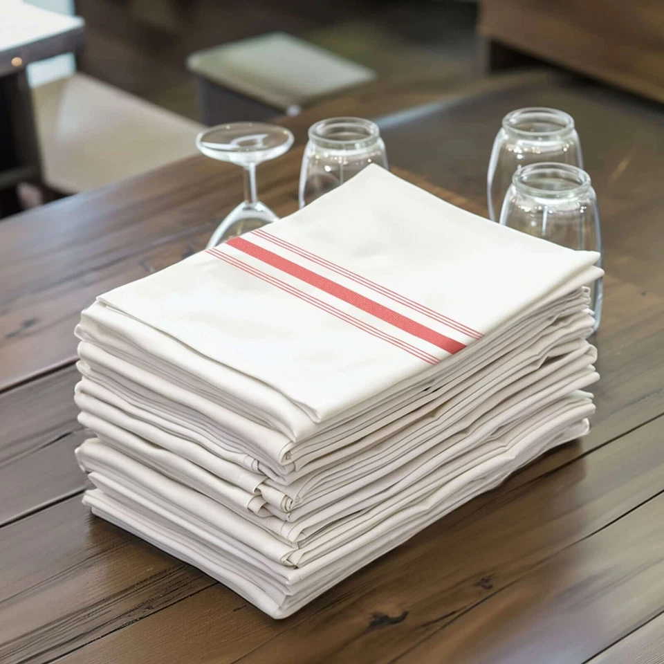 10 pcs Red White Polyester 18x22" TABLE NAPKINS Stripes Wedding Party Kitchen - Image 4 of 4