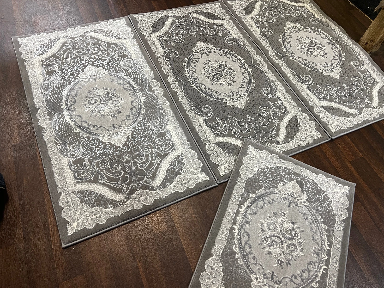 ROMANY GYPSY NON WASHABLES SET OF TOURER SIZE 67X110CM MATS/RUGS SILVER/GREY X
