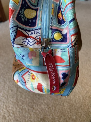 Lily Bloom Purse Travel Print Retro Handbag Double Handles Pink Lining - Picture 8 of 9