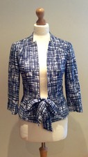 Kaliko Jacket Size 8 White Blue Retro Pattern Silk Linen Mix Wedding