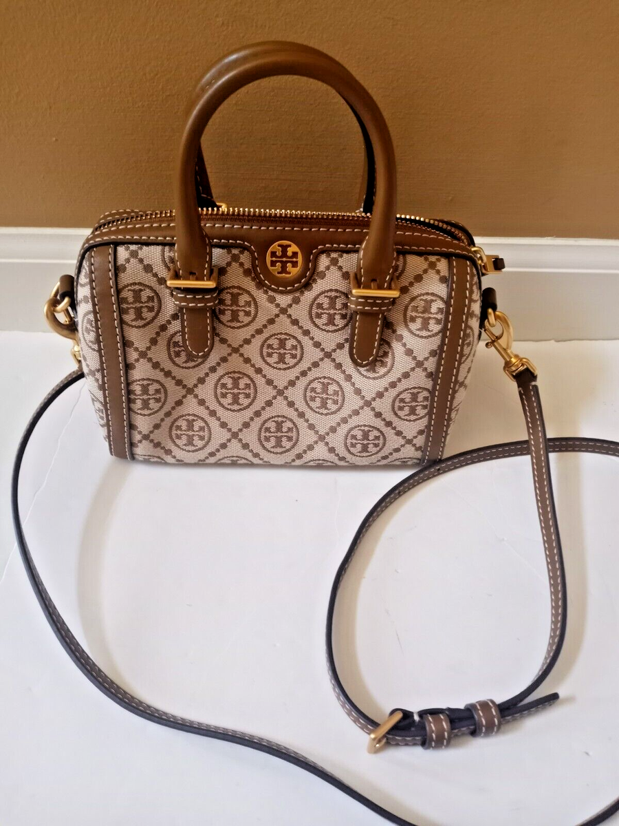 Tory Burch Hazelnut Brown T Monogram Jacquard Barrel Mini