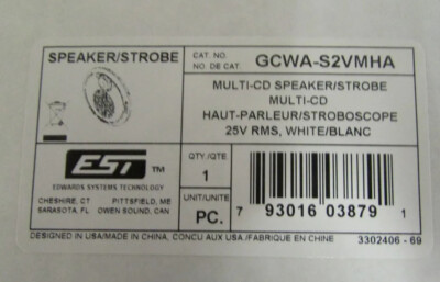EDWARDS EST GCWA S2VMHA 25 V RMS Speaker Strobe Alert Amber Lens Multi CD ALERT
