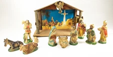 Vtg Chalkware 11 pc. Nativity Set Holy Family Musical Music Box Creche Japan