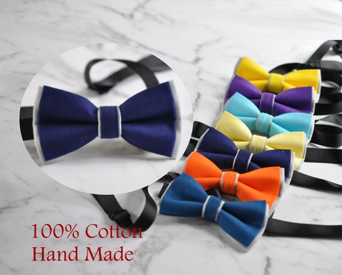 Baby Boy Kids 100% Cotton 2 Layers Bow Tie Wedding Pink NAVY BLUE Yellow Grey - Picture 2 of 88