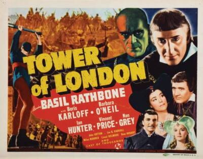 Tower Of London poster Boris Karloff Basil Rathbone 1939 OLD MOVIE PHOTO
