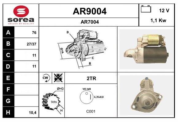 Démarreur SNRA AR9004 pour Alfa Romeo 33 Sportwagon et Alfasud