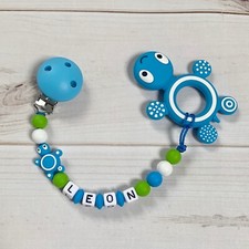 Bei kette Silicone Chain Pacifier Bow Ring Teethed with Green Name