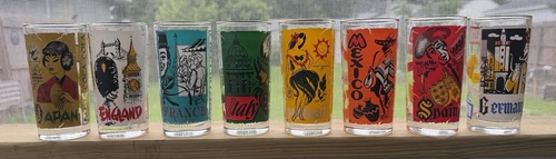VINTAGE COCA COLA AROUND THE WORLD SERIES TUMBLERS SET OF EIGHT 8