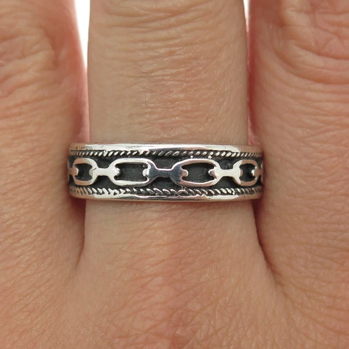 925 Sterling Silver Vintage Chain Link Oxidized Band Ring Size 10.5