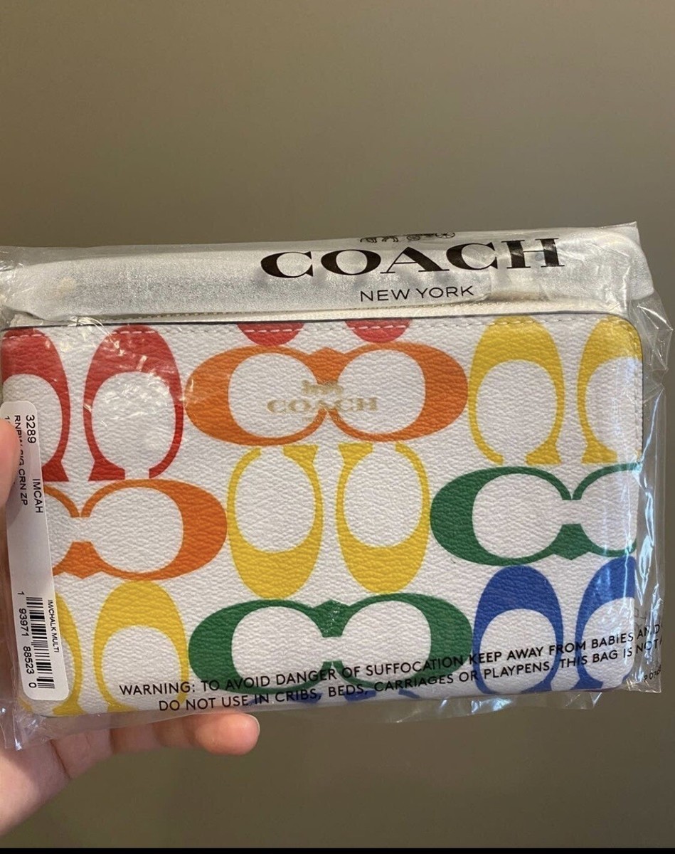 Coach Corner Zip Wristlet Rainbow Signature Canvas NEW 2021 Pride