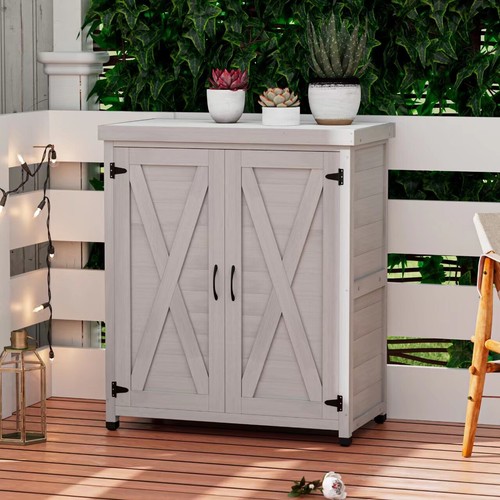 Potting Bench Storage Cabinet Metal Table Top Outdoor Patio,Outdoor Work Station